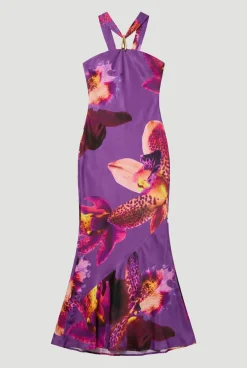 Robe Longue Dos Nu En Satin De Viscose À Imprimé Floral
