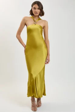 Robe Longue Dos Nu En Satin De Viscose Avec Anneau Au Col