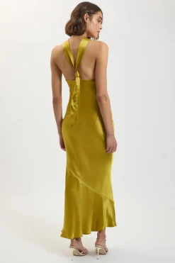 Robe Longue Dos Nu En Satin De Viscose Avec Anneau Au Col