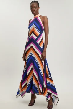 KarenMillen Robe Longue Dos-nu Fluide À Rayures Tissées En Mélange De Coton Petite<Femme Robes|Robe Invitée Mariage