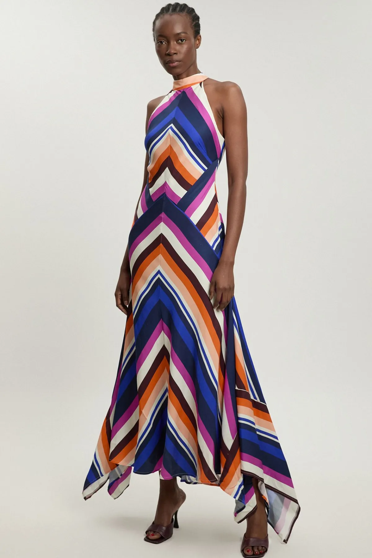 KarenMillen Robe Longue Dos-nu Fluide À Rayures Tissées En Mélange De Coton Petite<Femme Robes|Robe Invitée Mariage