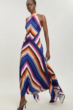 KarenMillen Robe Longue Dos-nu Fluide À Rayures Tissées En Mélange De Coton Petite<Femme Robes|Robe Invitée Mariage