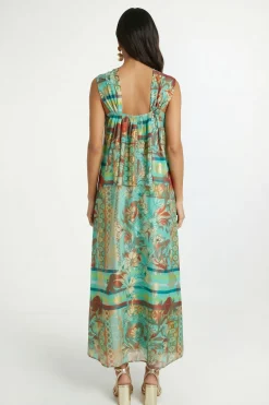 Robe Longue Dos Nu À Motif Paisley Métallisé
