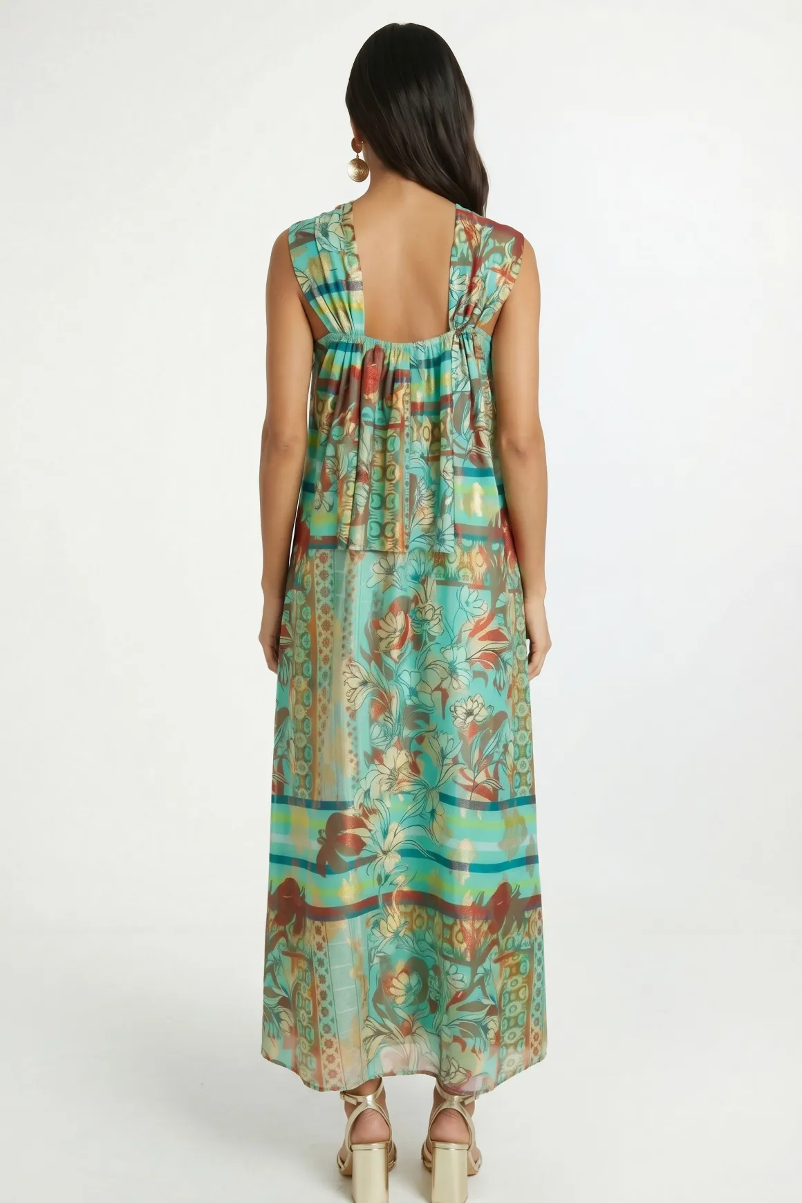 Robe Longue Dos Nu À Motif Paisley Métallisé