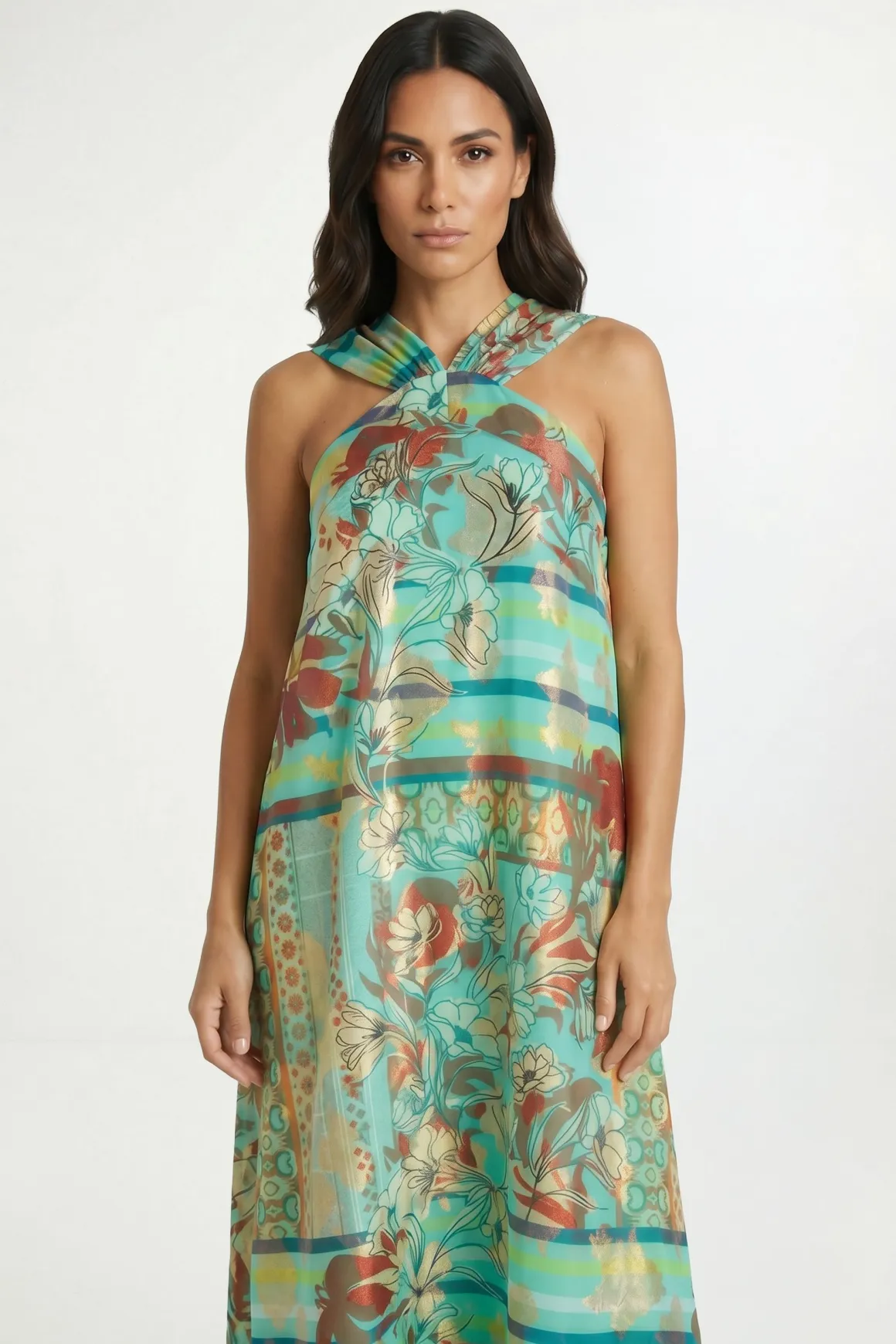 Robe Longue Dos Nu À Motif Paisley Métallisé