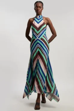 Robe Longue Dos-nu Tissée En Mélange De Coton À Rayures Fluides Multicolores