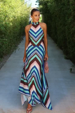 Robe Longue Dos-nu Tissée En Mélange De Coton À Rayures Fluides Multicolores