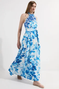 Robe Longue Dos-Nu Tissée À Volants Et Rosette Petite