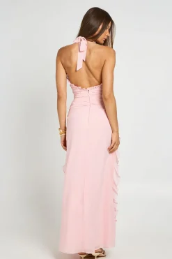 Robe Longue Dos Nu À Volants En Mousseline Avec Détail Froncé À La Taille