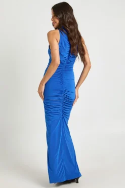 boohoo Robe Longue À Double Épaisseur Avec Fronces Sur Le Corsage Et Fente Frontale<Femme Robes De Soirée|Toutes Les Robes