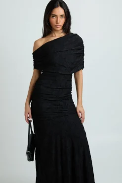 boohoo Robe Longue Drapée À Détails Effet Dévoré<Femme Robes De Soirée|Toutes Les Robes