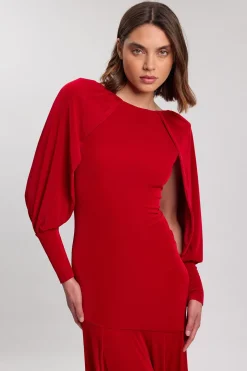 Robe Longue Drapée En Crêpe À Manches Longues Et Dos Décolleté En V