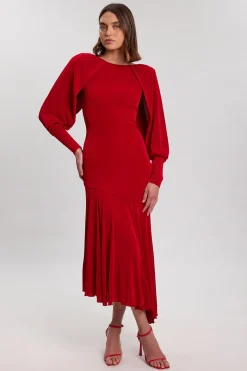 Robe Longue Drapée En Crêpe À Manches Longues Et Dos Décolleté En V