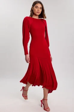 Robe Longue Drapée En Crêpe À Manches Longues Et Dos Décolleté En V