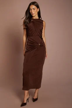 Coast Robe Longue Drapée Sans Manches Avec Détails De Finition Dorée<Femme Looks Chocolat|Robes