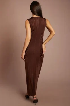 Coast Robe Longue Drapée Sans Manches Avec Détails De Finition Dorée<Femme Looks Chocolat|Robes