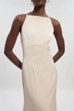Robe Longue Droite en Crêpe Satiné Tissé