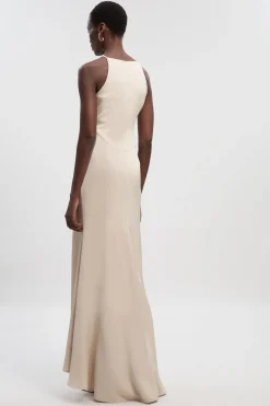 Robe Longue Droite en Crêpe Satiné Tissé