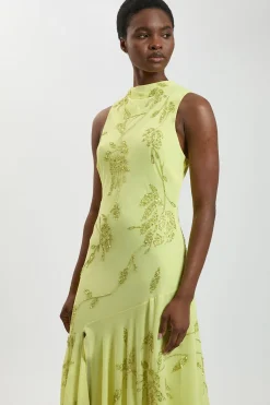 Robe Longue À Détail Col Drapé Orné De Perles