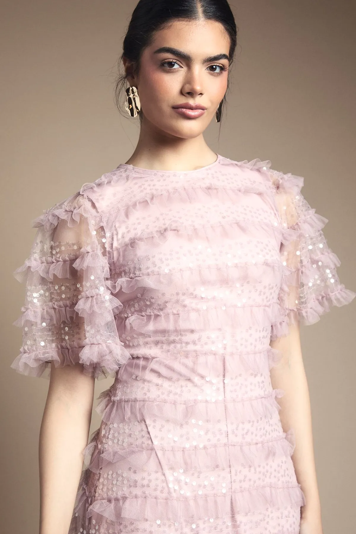 Oasis Robe Longue À Détails De Volants Pailletés<Femme Toutes Les Robes|Robes Longues