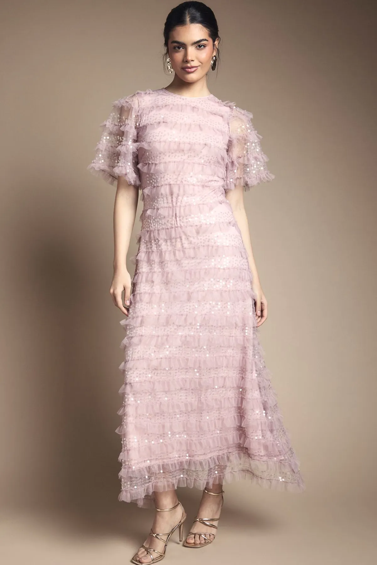 Oasis Robe Longue À Détails De Volants Pailletés<Femme Toutes Les Robes|Robes Longues