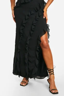 Robe longue en chiffon à volants