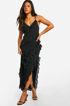 Robe longue en chiffon à volants