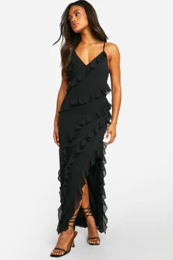 Robe longue en chiffon à volants