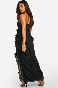 Robe longue en chiffon à volants