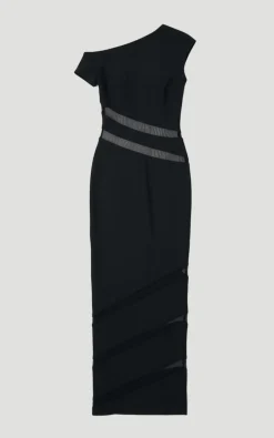 KarenMillen Robe Longue à Encolure Asymétrique avec Panneaux Mesh Ajustés<Femme Toutes Les Robes|Robes D’Automne