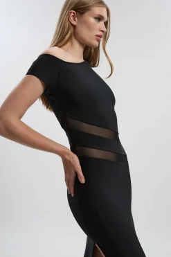KarenMillen Robe Longue à Encolure Asymétrique avec Panneaux Mesh Ajustés<Femme Toutes Les Robes|Robes D’Automne