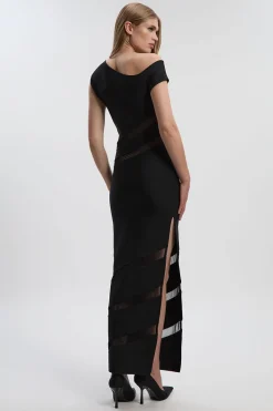 KarenMillen Robe Longue à Encolure Asymétrique avec Panneaux Mesh Ajustés<Femme Toutes Les Robes|Robes D’Automne