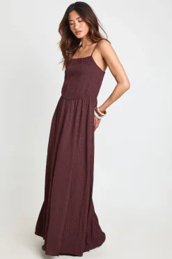 Robe Longue À Encolure Carrée Et Corsage Froncé Texturé