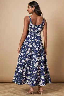 Robe Longue À Encolure Carrée Florale