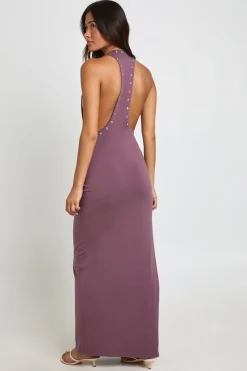 Robe Longue À Encolure Dégagée Avec Détails Cloutés