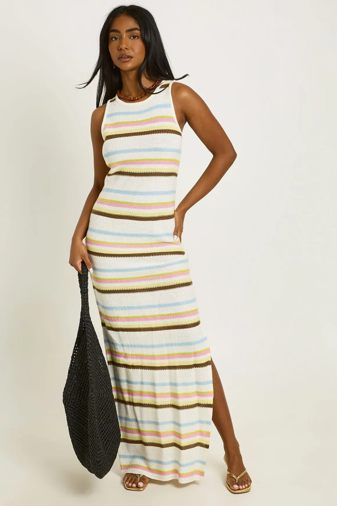Robe Longue En Crochet À Rayures