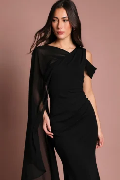 Robe Longue En Crêpe Avec Cape En Mousseline Asymétrique
