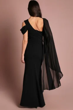 Robe Longue En Crêpe Avec Cape En Mousseline Asymétrique