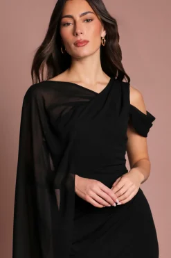 Robe Longue En Crêpe Avec Cape En Mousseline Asymétrique