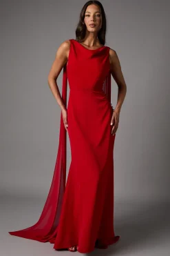 Robe Longue en Crêpe avec Détail Mousseline et Dos Drapé
