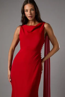 Robe Longue en Crêpe avec Détail Mousseline et Dos Drapé