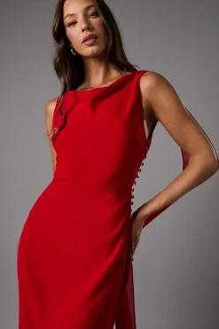 Robe Longue en Crêpe avec Détail Mousseline et Dos Drapé