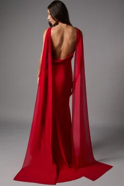 Robe Longue en Crêpe avec Détail Mousseline et Dos Drapé