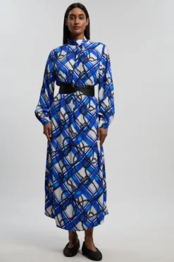 KarenMillen Robe Longue En Crêpe De Viscose À Imprimé Cordage Avec Manches Bouffantes Et Ceinture En SYNTHÉTIQUE<Femme Toutes Les Robes|Robes Longues