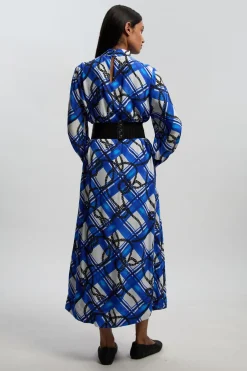 KarenMillen Robe Longue En Crêpe De Viscose À Imprimé Cordage Avec Manches Bouffantes Et Ceinture En SYNTHÉTIQUE<Femme Toutes Les Robes|Robes Longues