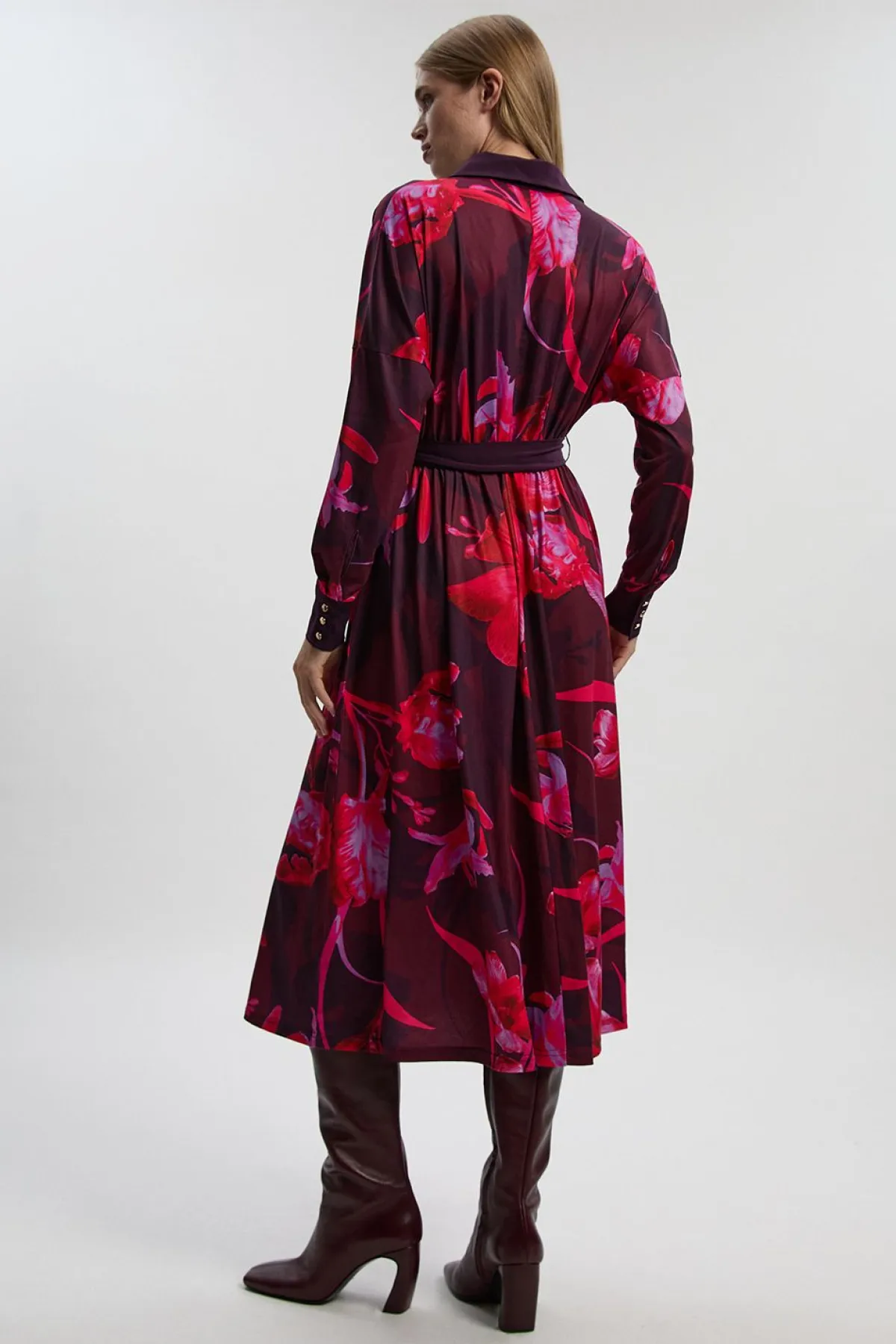 KarenMillen Robe Longue en Crêpe à Imprimé Floral avec Ceinture Nouée<Femme Robes À Manches Longues|Robes