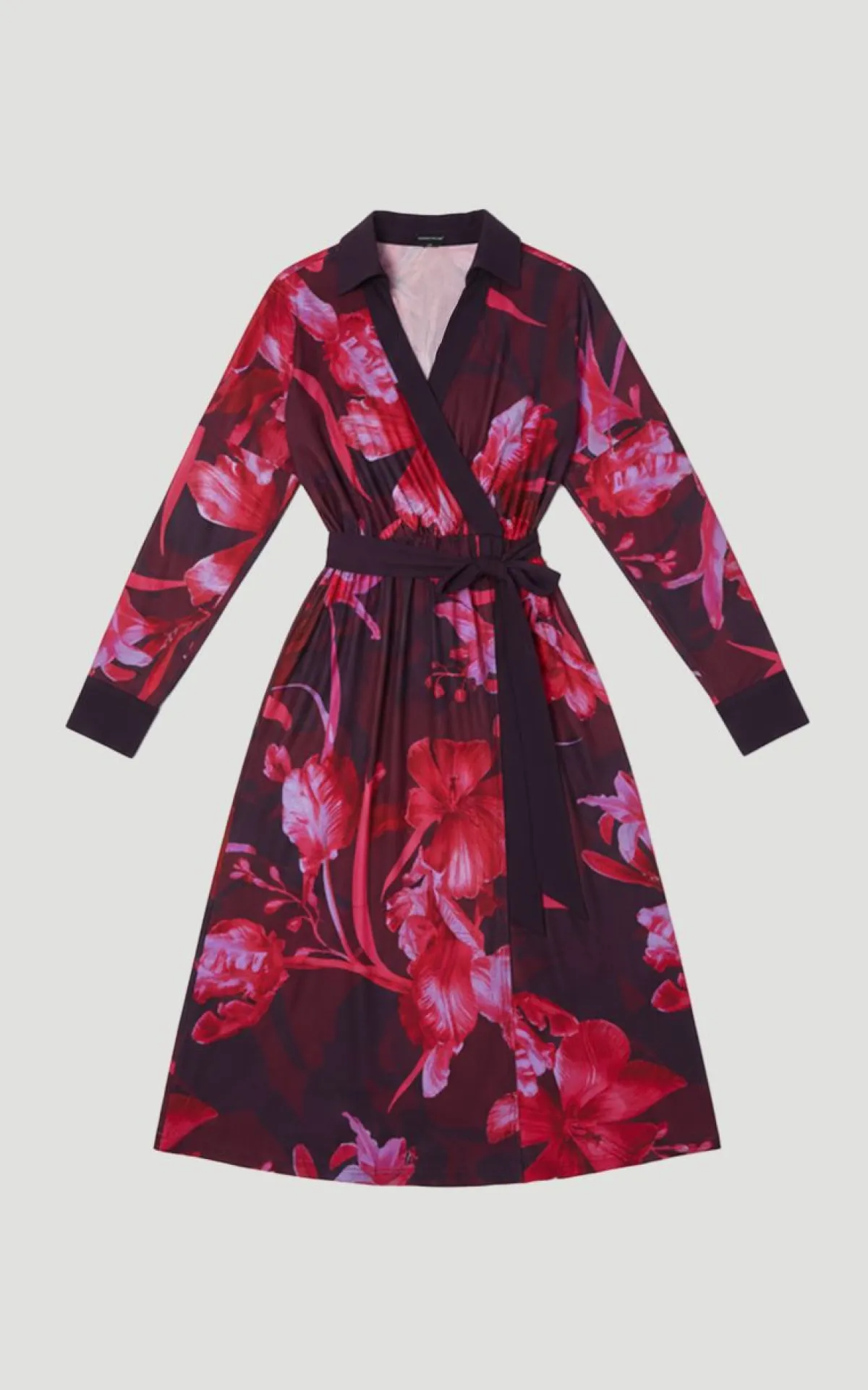 KarenMillen Robe Longue en Crêpe à Imprimé Floral avec Ceinture Nouée<Femme Robes À Manches Longues|Robes