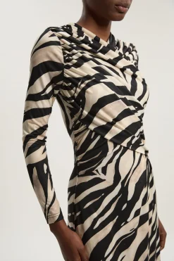 Robe Longue en Crêpe à Imprimé Zèbre avec Détail Torsadé