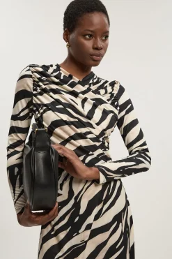 Robe Longue en Crêpe à Imprimé Zèbre avec Détail Torsadé