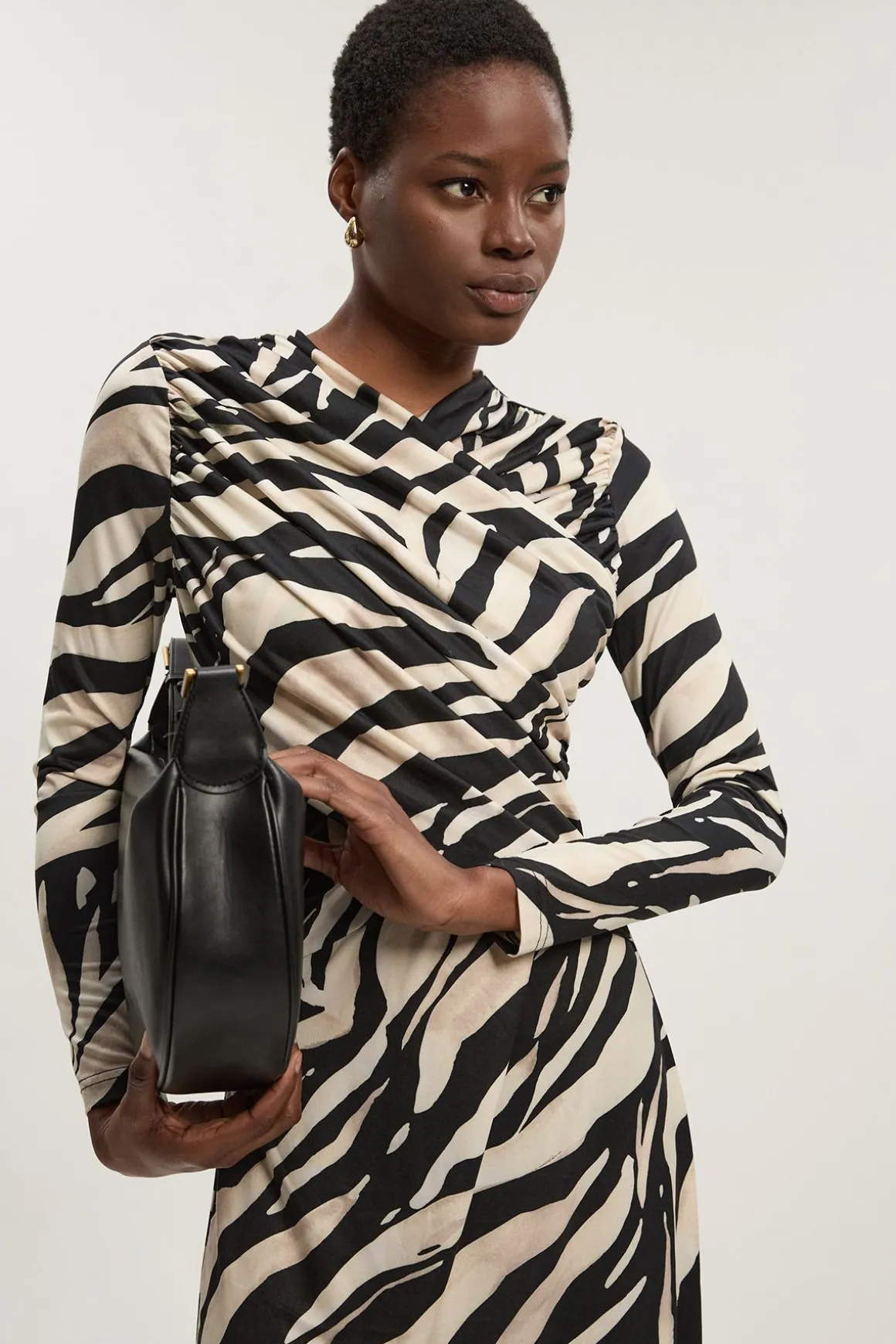 Robe Longue en Crêpe à Imprimé Zèbre avec Détail Torsadé